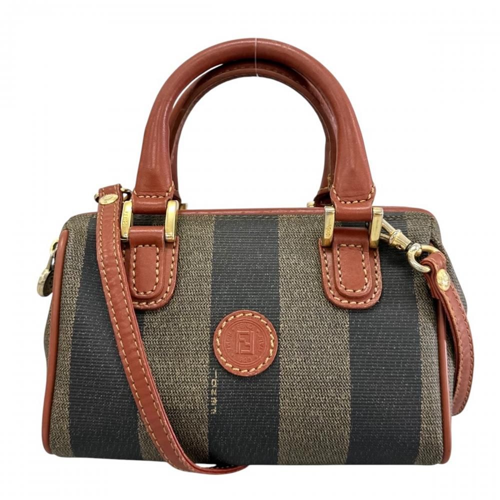 Fendi 2-Way Pecan Mini Boston Shoulder Bag Crossbody 021 Leather Brown Khaki