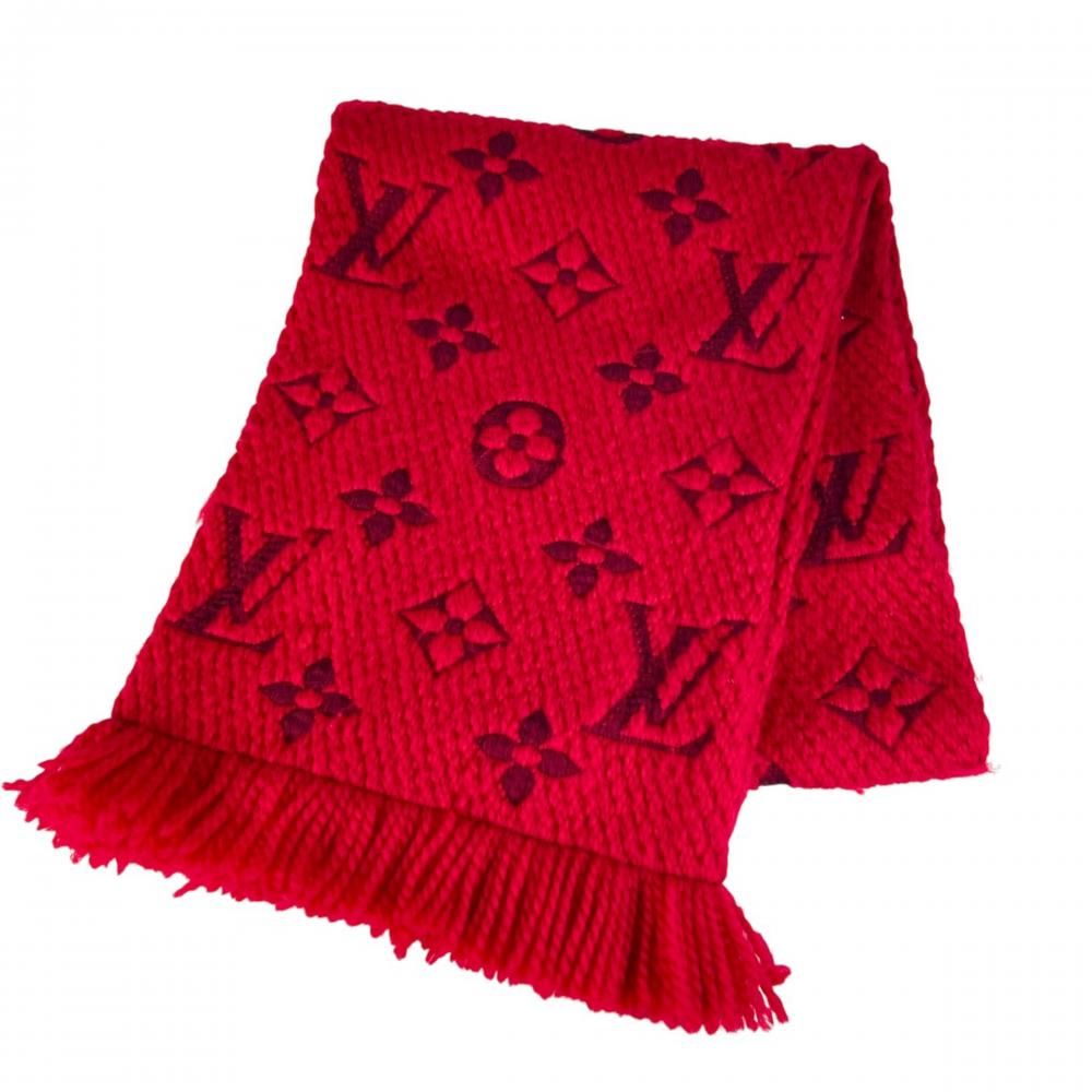 Louis Vuitton Scarf Logomania LV Logo Wool Silk Ruby
