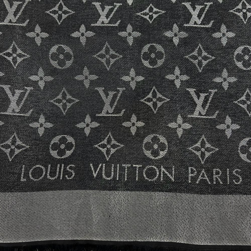 Louis Vuitton Shawl Monogram Shine Large Silk Wool Rayon Black Scarf — view 6