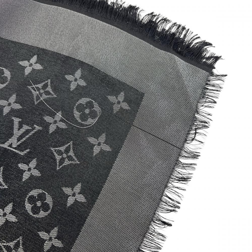 Louis Vuitton Shawl Monogram Shine Large Silk Wool Rayon Black Scarf — view 5