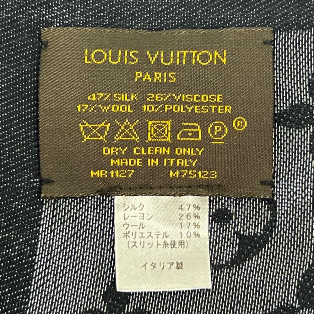 Louis Vuitton Shawl Monogram Shine Large Silk Wool Rayon Black Scarf — view 3