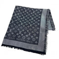 Louis Vuitton Shawl Monogram Shine Large Silk Wool Rayon Black Scarf