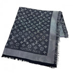 Louis Vuitton Shawl Monogram Shine Large Silk Wool Rayon Black Scarf