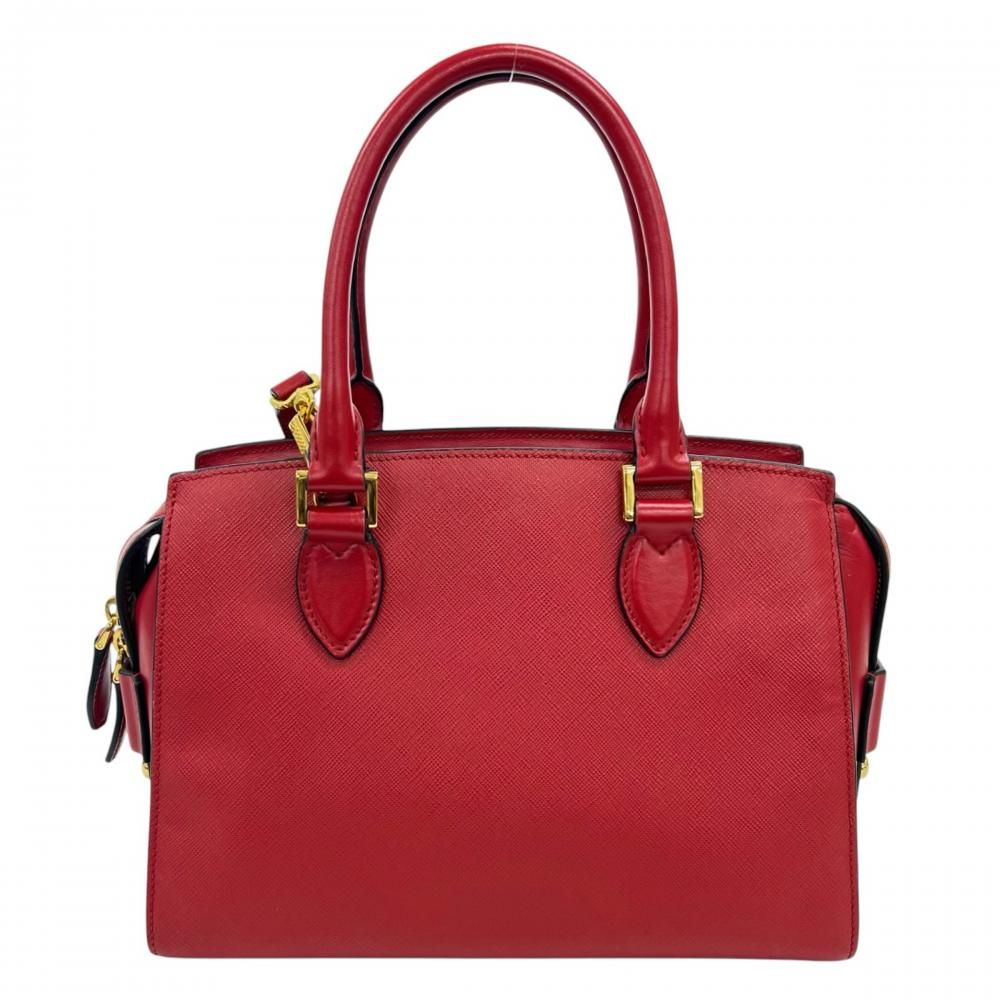 Prada Handbag Saffiano Lux 2-Way Crossbody Leather Red Gold — view 2