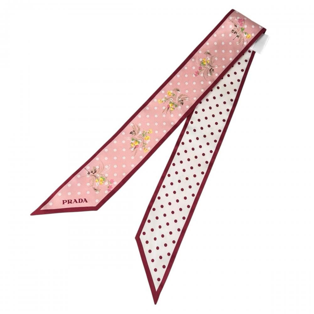 Prada Scarf Seasonal Print Twill Silk Pink