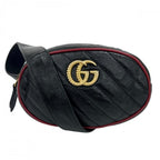 Gucci Belt Bag GG Marmont Quilted Leather Black Red Gold
