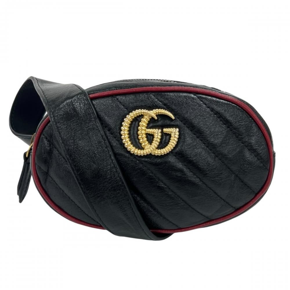 Gucci Belt Bag GG Marmont Quilted Leather Black Red Gold