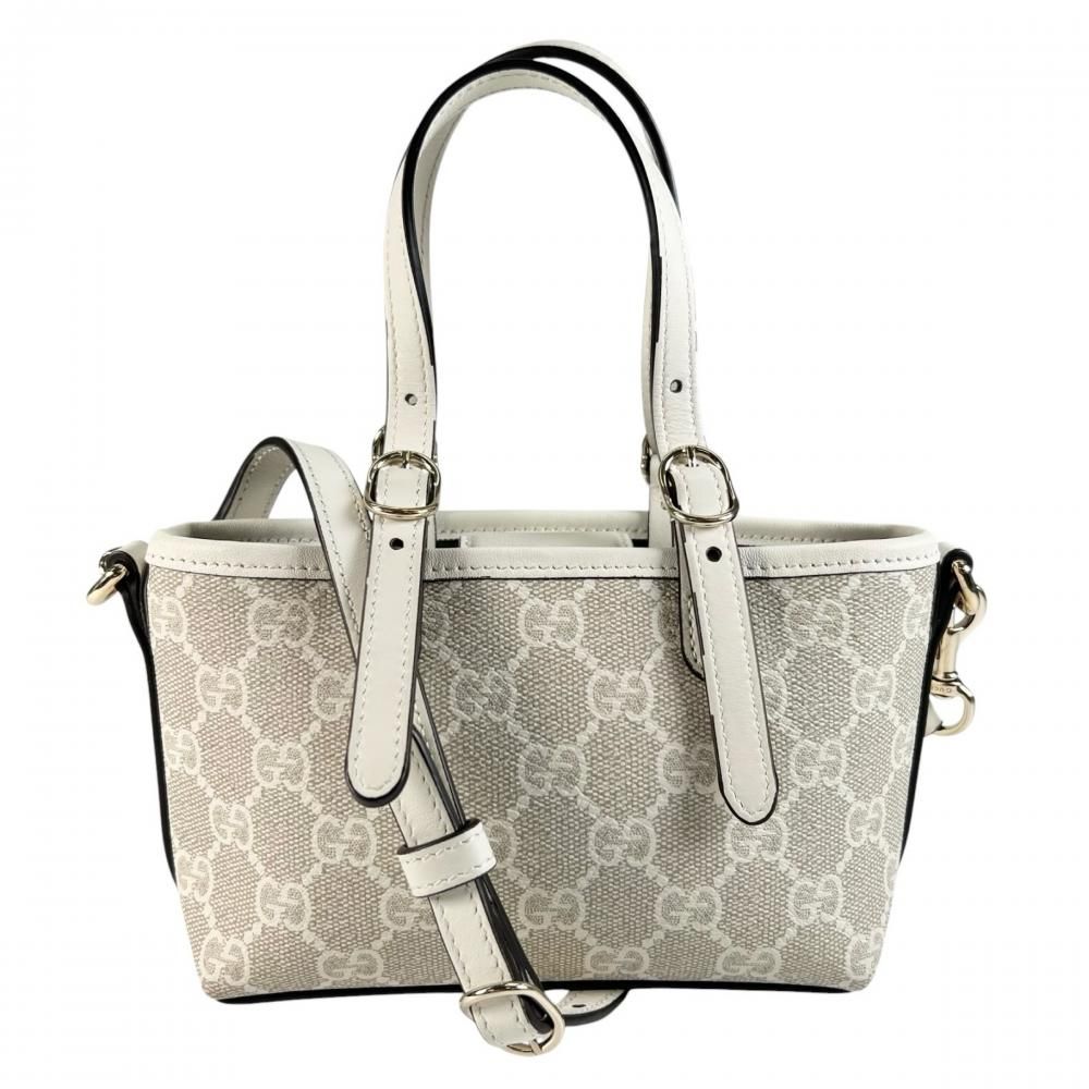 Gucci 2-Way GG Emblem Shoulder Bag Supreme Canvas White