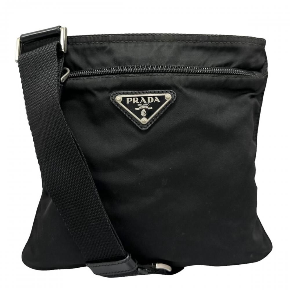 Prada Shoulder Bag Tessuto Triangle Logo Crossbody Nylon Black Silver