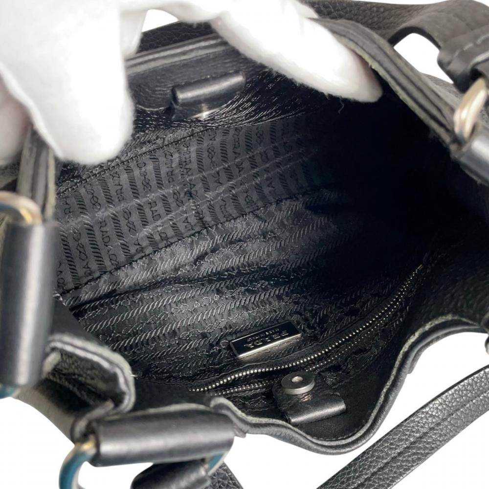 Prada Handbag Triangle Logo Shoulder Leather Black Silver — view 3
