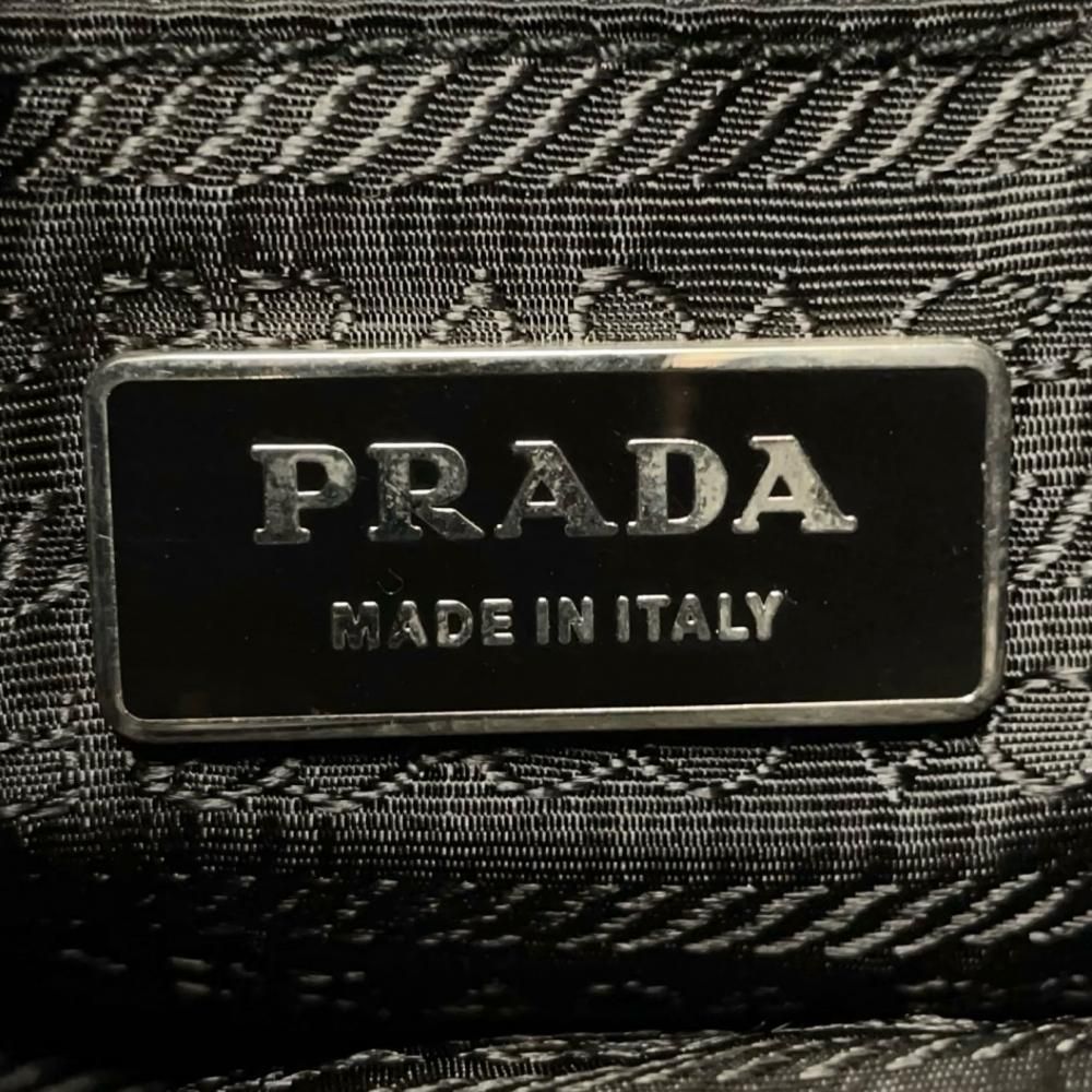Prada Handbag Triangle Logo Shoulder Leather Black Silver — view 6