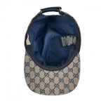 Gucci Cap Web Stripe Monogram Baseball Cap XL GG Canvas Navy Beige Hat — view 3