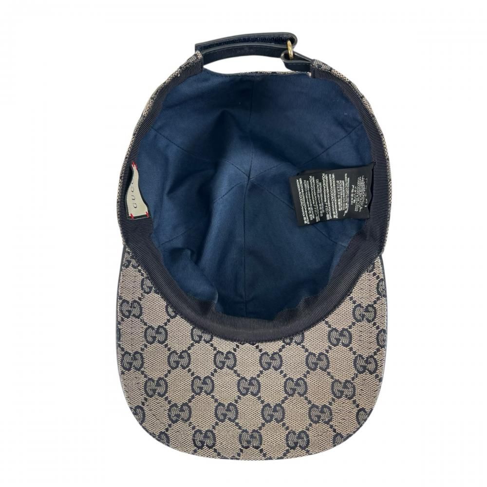 Gucci Cap Web Stripe Monogram Baseball Cap XL GG Canvas Navy Beige Hat — view 3