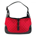 Gucci Jackie Shoulder Bag GG Canvas Leather Red Black Silver
