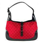 Gucci Jackie Shoulder Bag GG Canvas Leather Red Black Silver