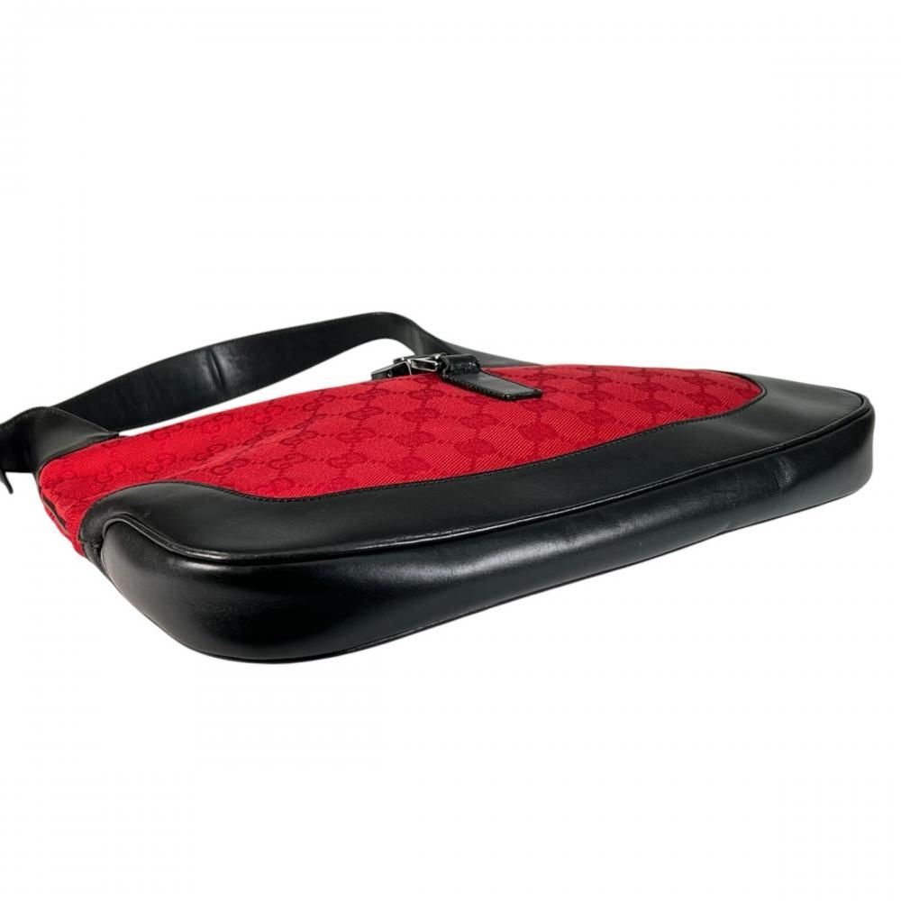 Gucci Jackie Shoulder Bag GG Canvas Leather Red Black Silver — view 3