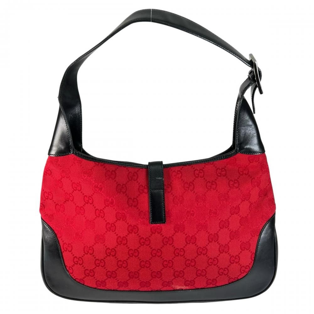 Gucci Jackie Shoulder Bag GG Canvas Leather Red Black Silver — view 2