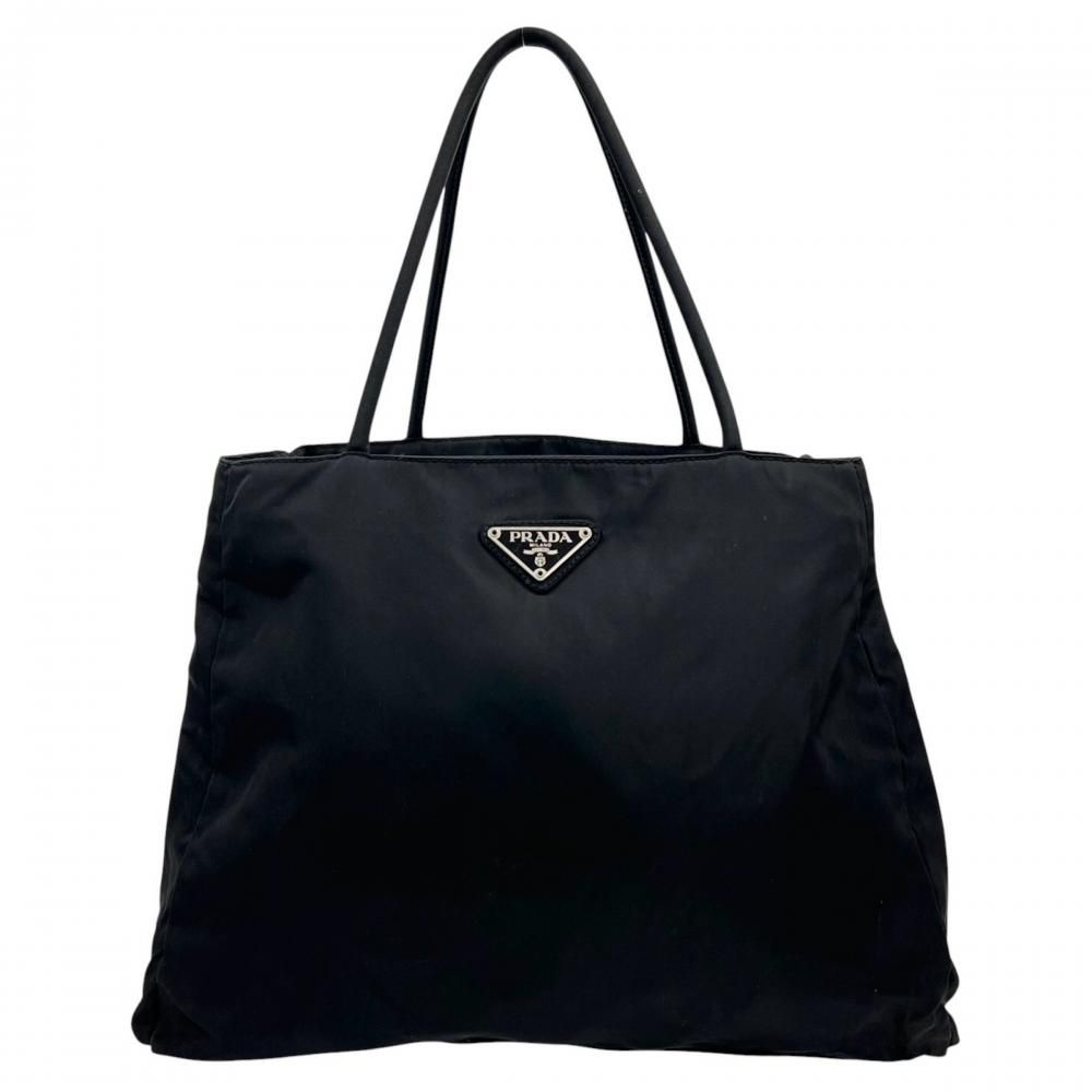 Prada Tote Shoulder Nylon Black Silver
