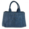 Prada Handbag Canapa Logo Denim Blue Gold