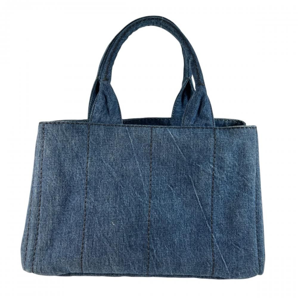 Prada Handbag Canapa Logo Denim Blue Gold — view 2