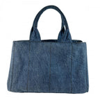 Prada Handbag Canapa Logo Denim Blue Gold — view 2