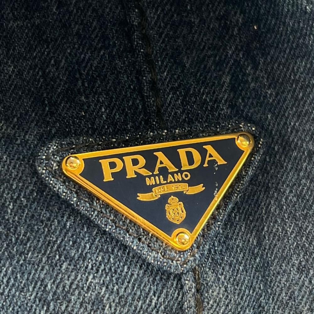 Prada Handbag Canapa Logo Denim Blue Gold — view 6