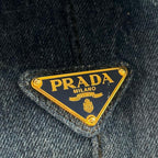 Prada Handbag Canapa Logo Denim Blue Gold — view 6