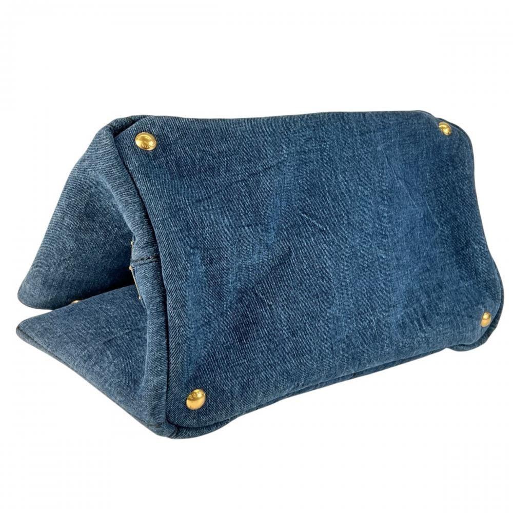 Prada Handbag Canapa Logo Denim Blue Gold — view 3