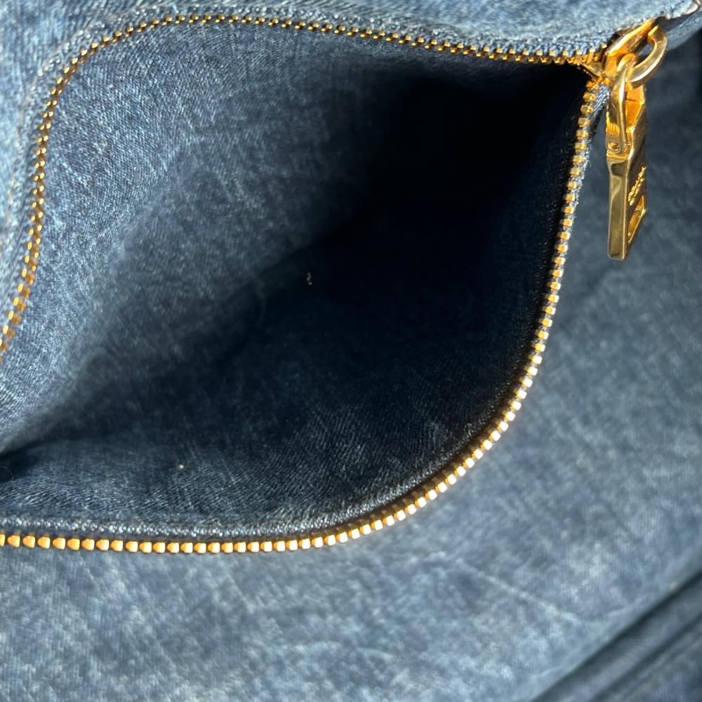 Prada Handbag Canapa Logo Denim Blue Gold — view 5