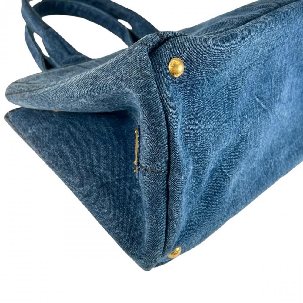 Prada Handbag Canapa Logo Denim Blue Gold — view 8