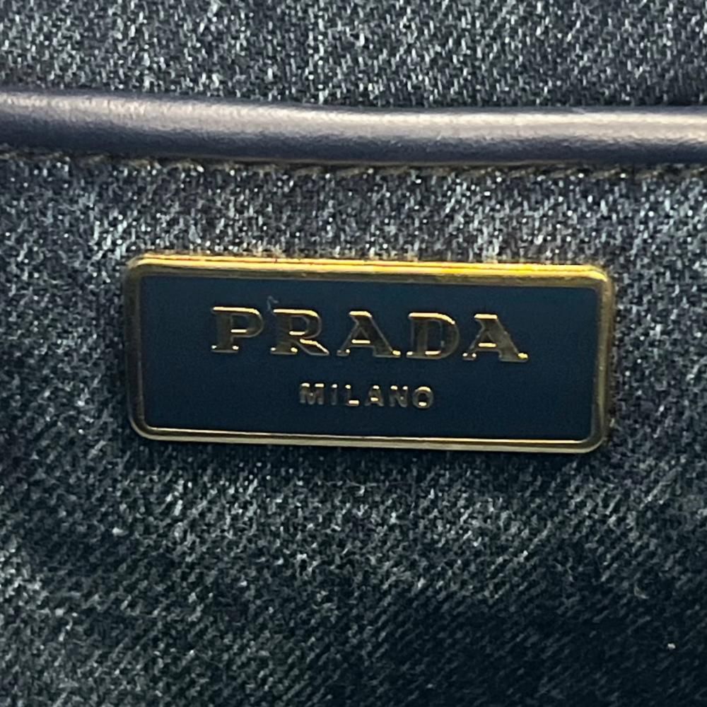 Prada Handbag Canapa Logo Denim Blue Gold — view 7
