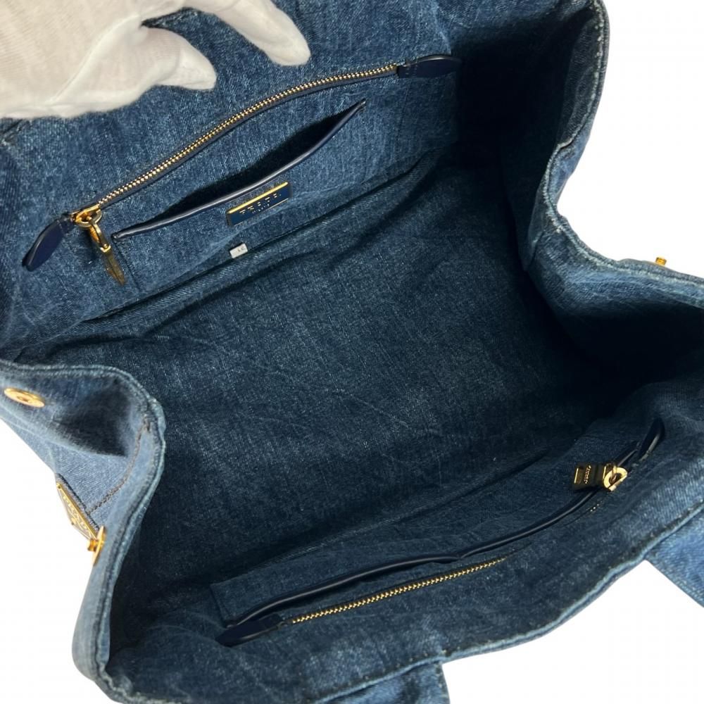Prada Handbag Canapa Logo Denim Blue Gold — view 4
