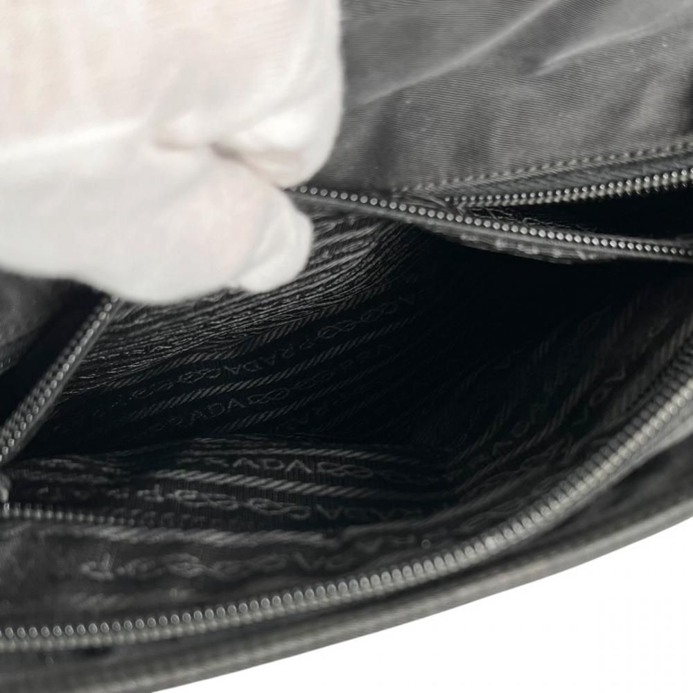 Prada Tote Triangle Logo Shoulder Nylon Black Silver — view 5
