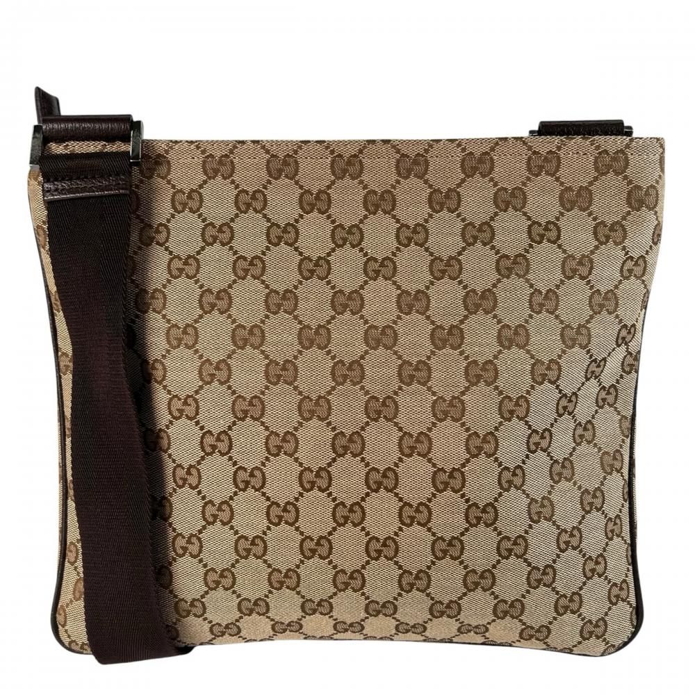 Gucci Shoulder Bag Crossbody GG Canvas Leather Brown Silver — view 2