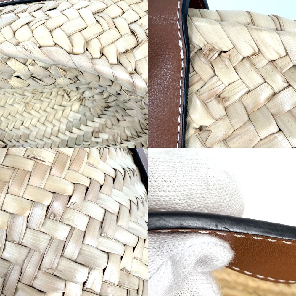 Loewe Tote Anagram Basket Medium Handbag Raffia Leather Beige Brown Silver — view 8