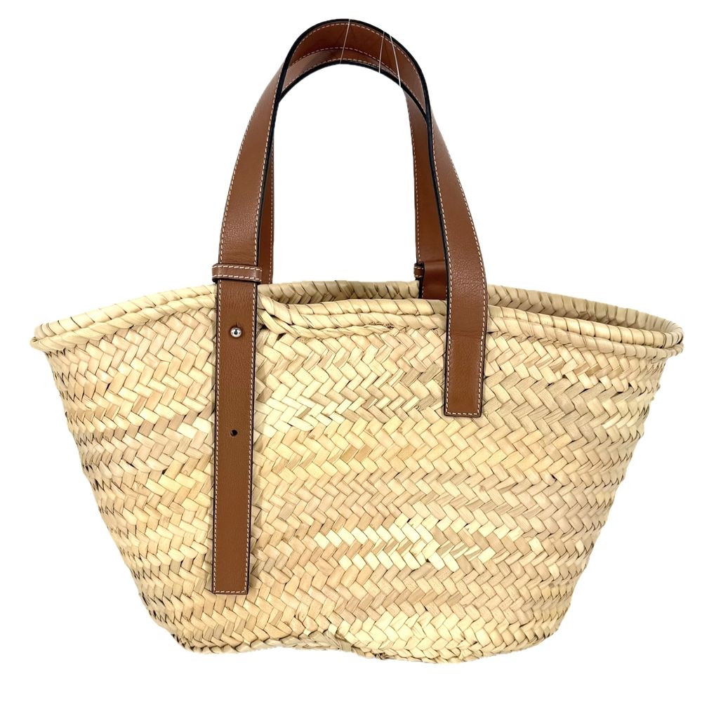 Loewe Tote Anagram Basket Medium Handbag Raffia Leather Beige Brown Silver — view 2
