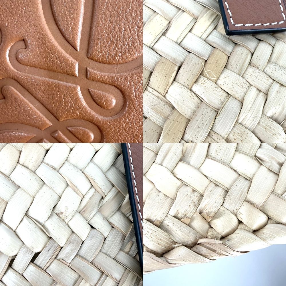 Loewe Tote Anagram Basket Medium Handbag Raffia Leather Beige Brown Silver — view 7