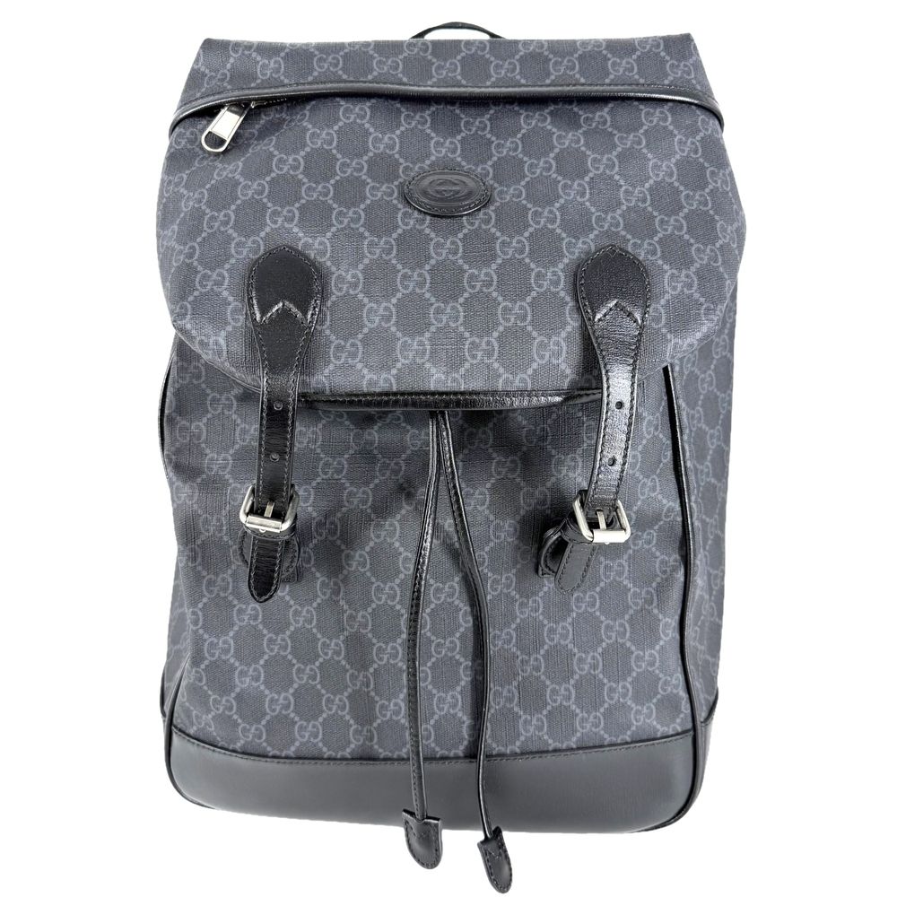 Gucci Backpack Interlocking G Medium GG Supreme Canvas Leather Gray Black Silver