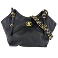 Chanel Handbag Small Shopping Bag CC Logo Turnlock Leather Black Gold