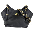 Chanel Handbag Small Shopping Bag CC Logo Turnlock Leather Black Gold