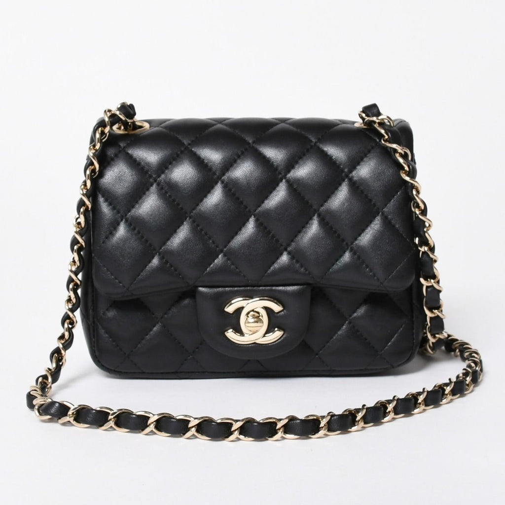 Chanel Mini Quilted 16 S Flap S Chain Shoulder Bag CC Logo Lambskin Black