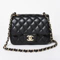 Chanel Mini Quilted 16 S Flap S Chain Shoulder Bag CC Logo Lambskin Black