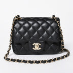 Chanel Mini Quilted 16 S Flap S Chain Shoulder Bag CC Logo Lambskin Black
