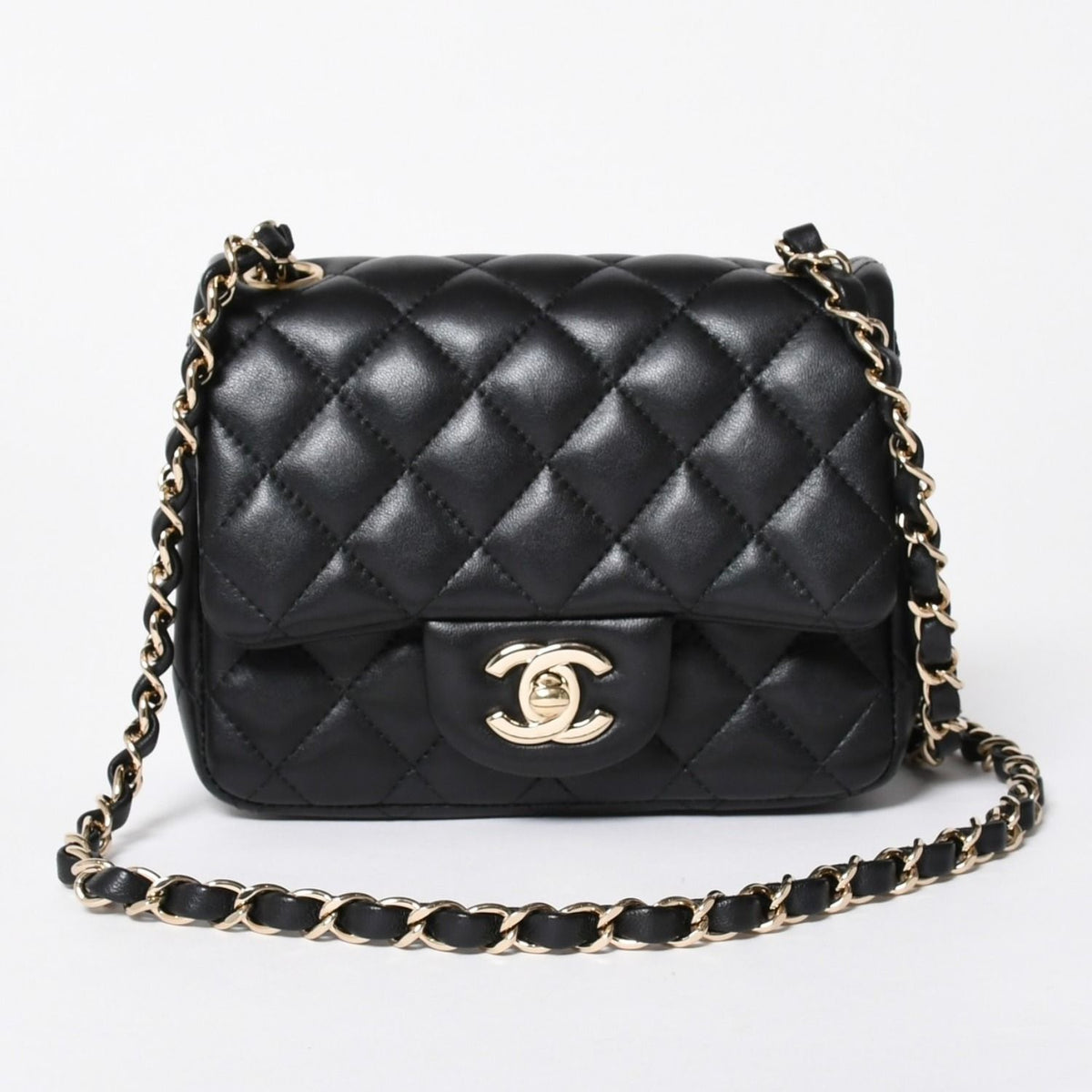 Chanel Mini Quilted 16 S Flap S Chain Shoulder Bag CC Logo Lambskin Black