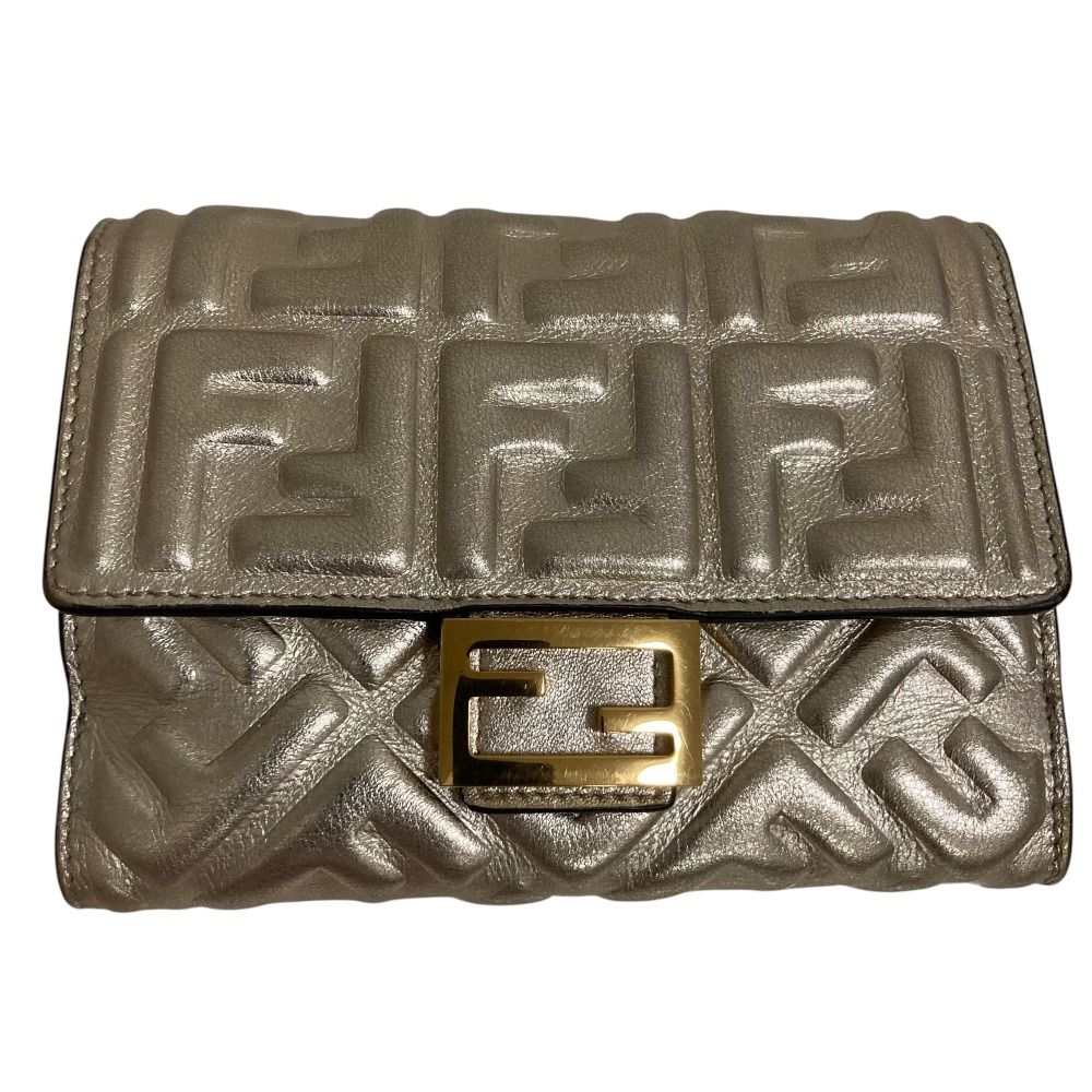 Fendi FF Pattern Medium Wallet Bifold Gold Colored
