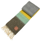Loewe Anagram Logo Patch Mohair Wool Fringe Knit Scarf Multicolor