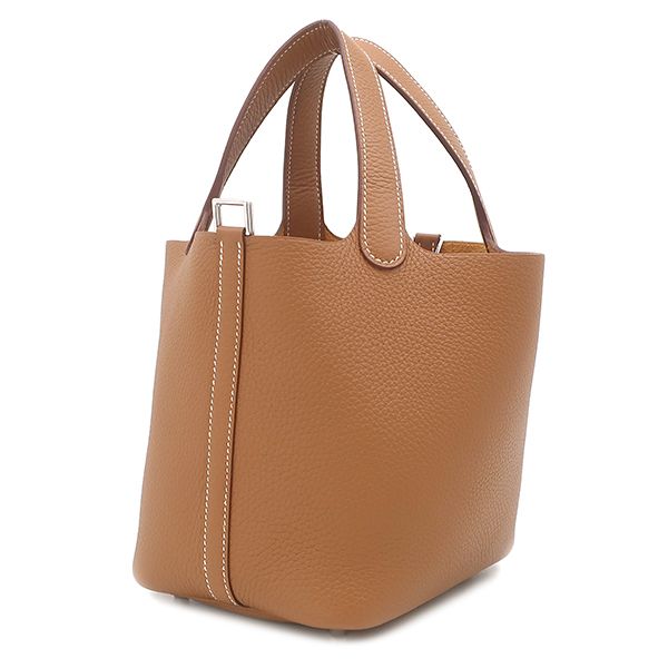Hermes Handbag Picotin Lock 18 PM Taurillon Clemence Gold Silver Brown — view 2