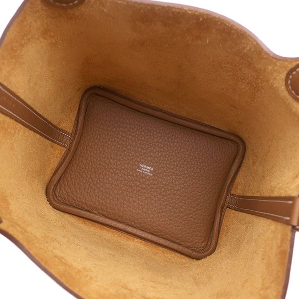Hermes Handbag Picotin Lock 18 PM Taurillon Clemence Gold Silver Brown — view 7