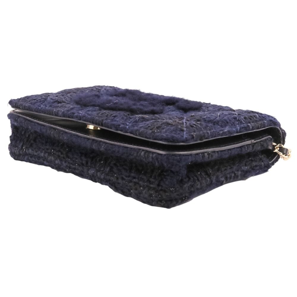 Chanel Quilted CC Logo Knit Tweed Wallet on Chain Navy Shoulder Bag — view 8