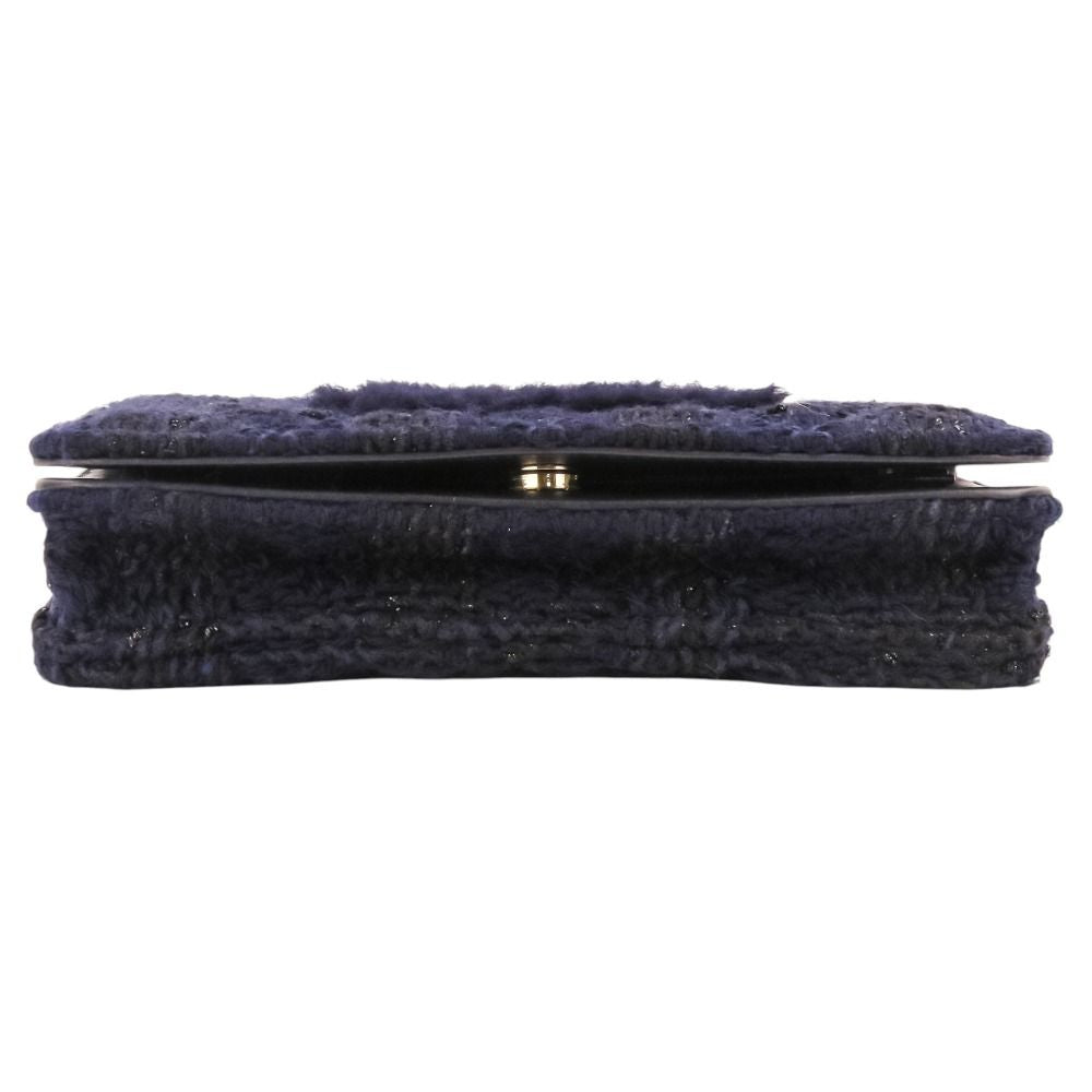 Chanel Quilted CC Logo Knit Tweed Wallet on Chain Navy Shoulder Bag — view 7